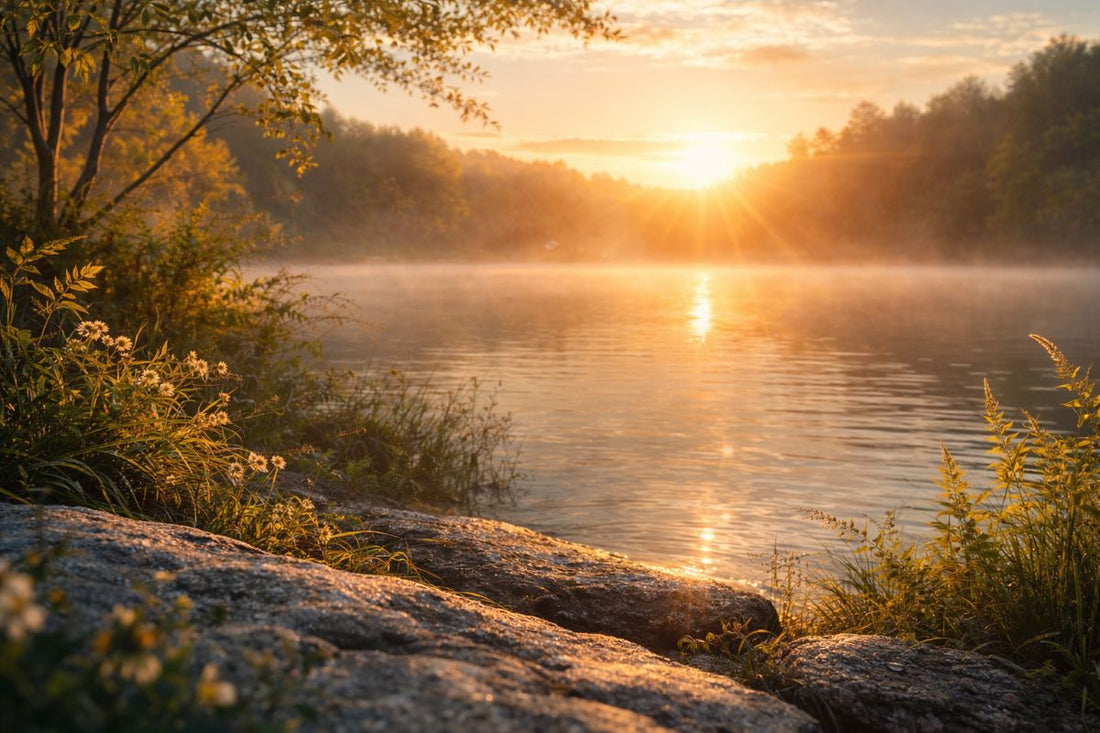 Sunrise over calm lake symbolizing restoring adrenal balance and recognizing signs of adrenal stress