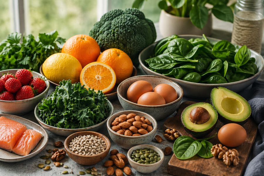 Whole foods rich in nutrients that support the body’s stress response